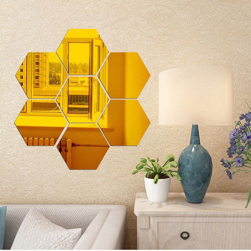 WallWear 12 cm 7HEXAGOLD Self Adhesive Sticker  (Pack of 7)