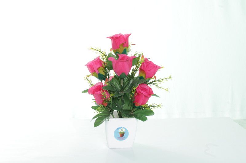 CHAUDHARY FLOWER Best For Home/Office Table Decoration Pink Rose Artificial Flower with Pot  (7 inch, Pack of 1, Flower with Basket)