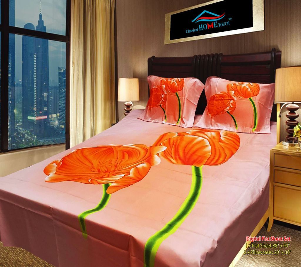 Panel Bed Sheet - Orange Flower - 39 (2) - ANJ