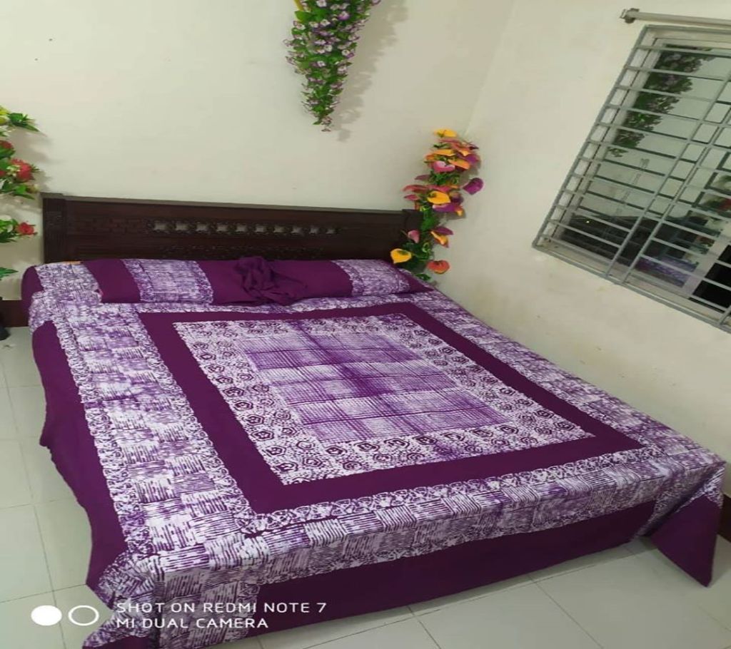 King Size Cotton Multi colors  Block Printed Bed Sheet with Matching 2 Pillow Covers-44