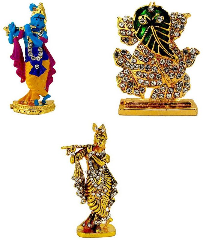 Le Lord Krishna (Krishn) | Ganesha Ganesh Ganpati Murlidhar (Oxidised) Idol / Statue for Home Office Shop Car Dashboard & Gift Decorative Showpiece - 12 cm  (Metal, Multicolor)