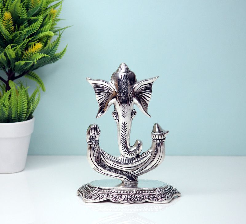 WILLWIN Metal Antique Gold Plated Kan Ganesha Showpiece Decorative Showpiece Decorative Showpiece - 18 cm  (Aluminium, Silver)