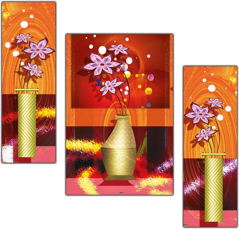 pnf Floral Flower Set of 3 MDF Panel-0551- Digital Reprint 18 inch x 12 inch Painting  (Without Frame, Pack of 3)