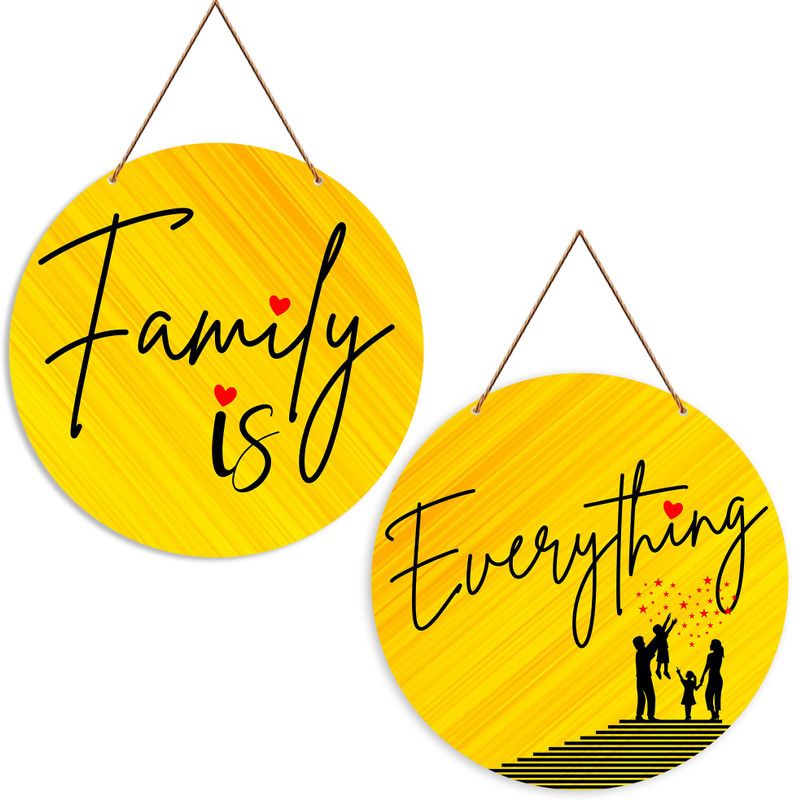 Artvibes Family Quotes Wall Hanging Decor Item for Home Decoration (WH_4110N) Pack of 2  (11 inch X 9 inch, Yellow)