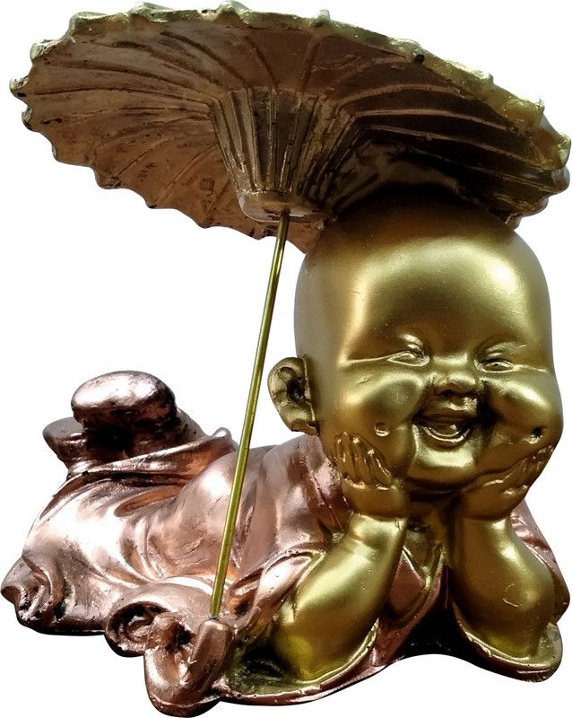 The Customizers Cute Monk Figurines Resin Statue Buddha Creative Crafts Ornament for Home, Office, Car Dashboard and for Gift Decorative Showpiece - 10.16 cm  (Polyresin, Gold)
