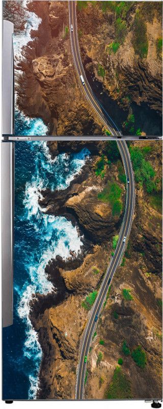 Decor studio 160 cm Decorative amazing road and sea nature mountain wallpaper sticker for fridge décor Self Adhesive Sticker  (Pack of 1)