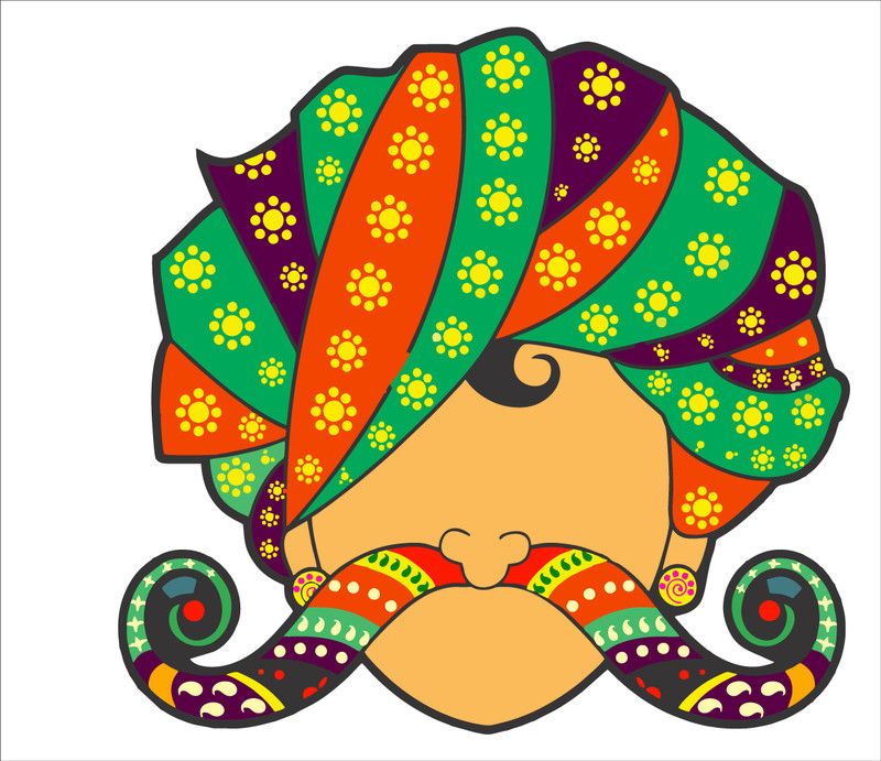 Psychedelic Collection 47 cm Rajasthani man with turban and moustache illustration pvc vinyl multicolor decorative wall sticker for wall decoration size : 47 Cm X 45 Cm Self Adhesive Sticker  (Pack of 1)