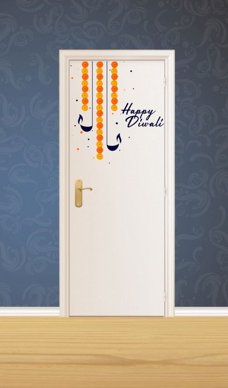 Kanha Enterprises 46 cm Happy diwali pvc vinyl multicolor decorative wall sticker for wall decoration size : 46 Cm X 43 Cm Self Adhesive Sticker  (Pack of 1)