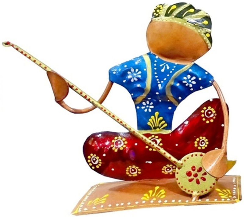 Traditional Mini Musicians Of Rajasthan Table Showpiece For Home & Office Decor 14 cm Couple & Human Figurine  (Metal, Dark Blue)