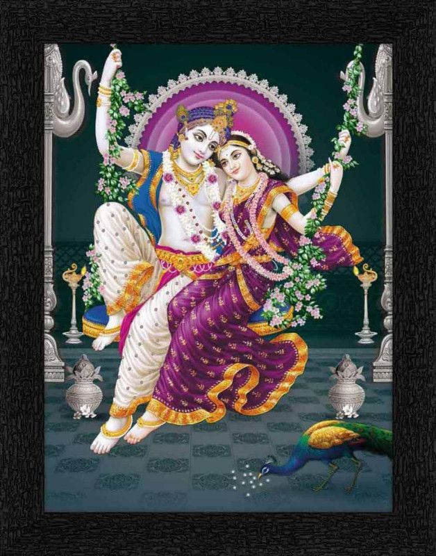 ADS Art Poster Radhe Krishna Religious Painting with Synthetic Frame Digital Reprint 14 inch x 11 inch Painting  (With Frame)