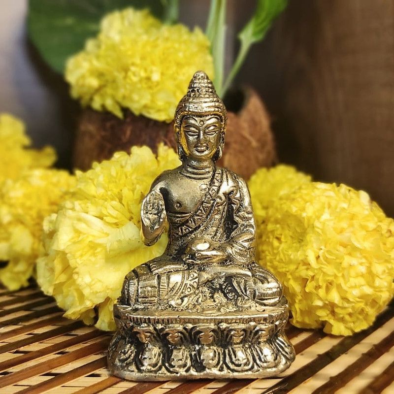 pujacraft PujaCraft Brass Antique Sitting Buddha Idol Decorative Showpiece - 8 cm  (Brass, Yellow)