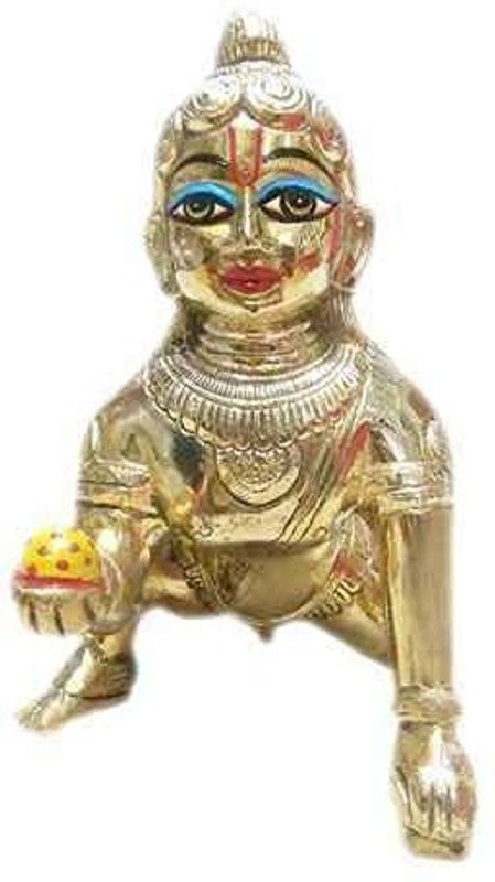 Idolsplace Laddu Gopal Idol Quality/Brass Laddu Gopal Idol/Golden Bal Gopal Idol/Little Krishna Idol/Makhan Chor Idol/Krishna Idol 1500gms Decorative Showpiece - 14 cm  (Brass, Gold)