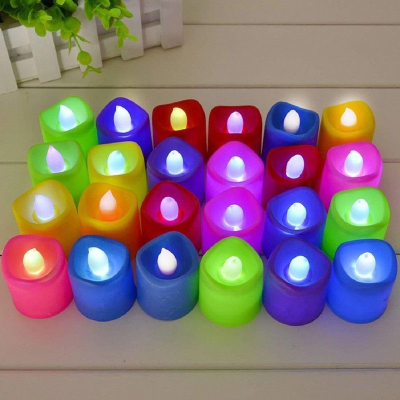K D ENTERPRISE Flameless Candles LED Heart Shape Tea Light Candles Multi Candle  (Multicolor, Pack of 24)