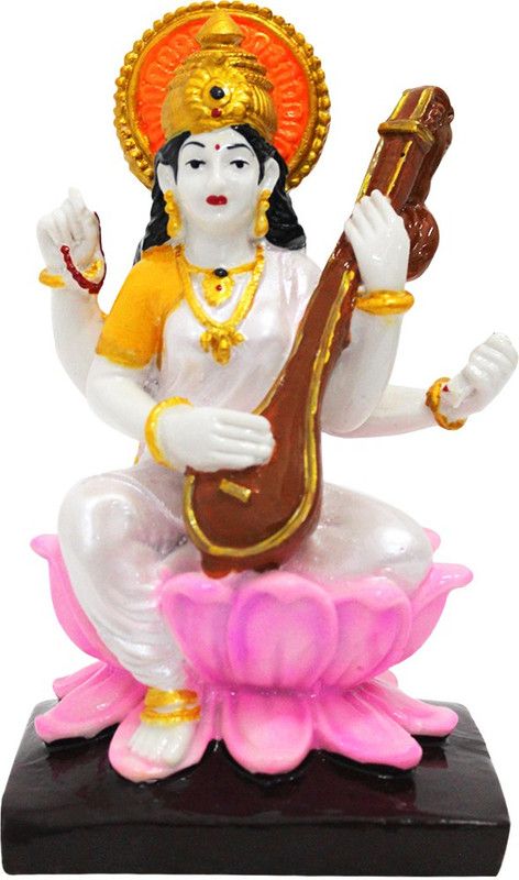 FABZONE Marble Look Goddess Maa Saraswati Statue Decorative Showpiece - 18 cm  (Polyresin, Multicolor)