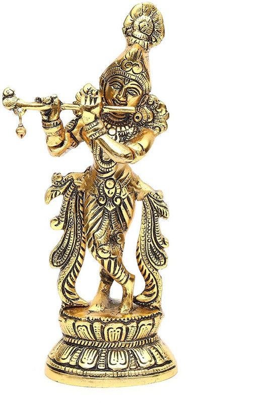 Pinkcity Forever Gold Plated Metal Handicraft Lord Krishna Bhagwan Murti Hindu God Kanha Ji Idol for Gift Janmashtmi Puja Item Decorative Showpiece - 23 cm  (Aluminium, Gold)