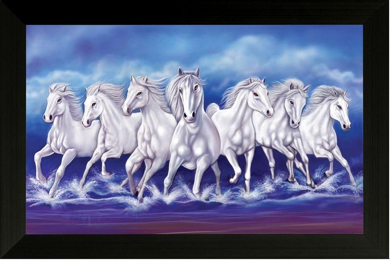 7 Seven Running Horses Poster on 300gsm Photogenic US Imported Paper With Gloss Lamination (Unframed) With Double Side Tape by WK Photographic Paper  (18 inch X 12 inch, Rolled)