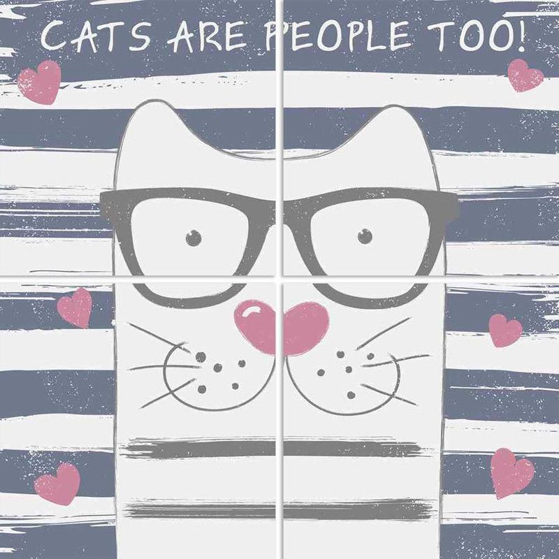 Cute Cat With Glasses Split Art Painting 30 x 30 inch (76 x 76 cms) Digital Reprint 30 inch x 30 inch Painting