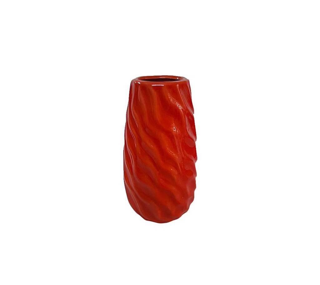 Stripe Designed Ceramic Flower Vase - Red