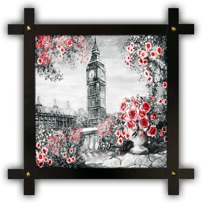 Poster N Frames Cross Wooden Frame Hand-Crafted with photo of Eiffel Tower Landscape Scenery 18081 Digital Reprint 16.5 inch x 16.5 inch Painting  (With Frame)