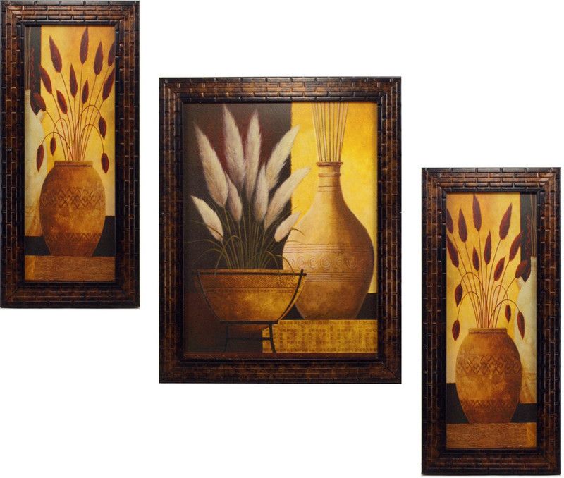 Indianara 3 PC SET OF FLORAL PAINTINGS WITHOUT GLASS (1092) 5.2 X 12.5, 9.5 X 12.5, 5.2 X 12.5 INCH Digital Reprint 12.5 inch x 9.8 inch Painting  (With Frame, Pack of 3)