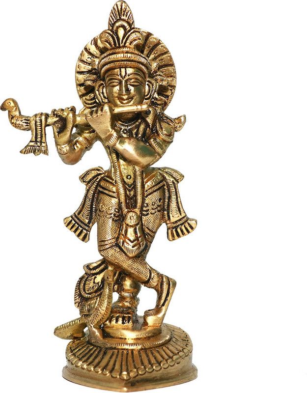 vastu-vigyan Brass Krishna Ji / Laddu Gopal / Thakur ji Murti For Puja Mandir (Pack-01) Decorative Showpiece - 15.5 cm  (Brass, Gold)