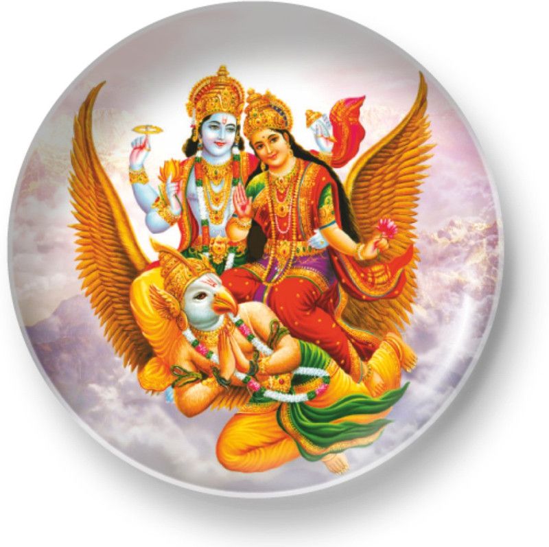 Hansini Art Studio VISHNU AND LAKSHMI ON GARUDA Wall Plate  (27 cm, Multicolor)