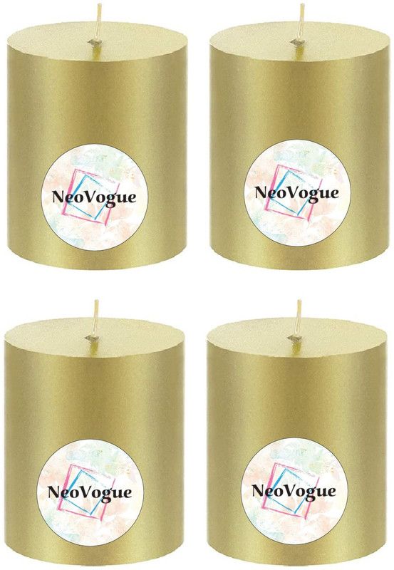 NeoVogue 3 X 2 Inch Scented Pillar Candles For Home Décor-Gold-Pliad & Pine Candle  (Gold, Pack of 4)