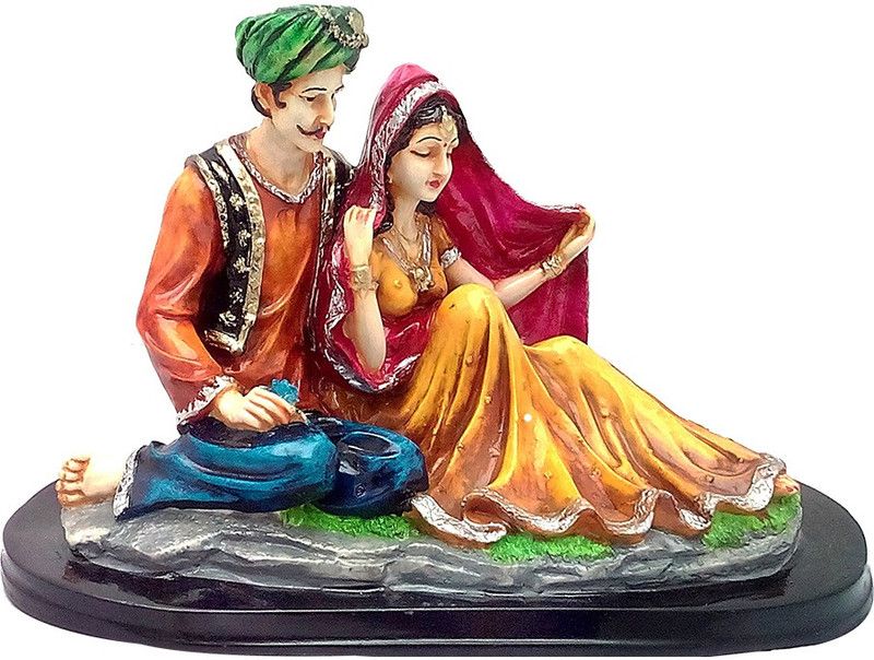 ART N HUB Cultural Rajasthani Traditional Couple Statue - Handicraft Decorative Home Interior & Table Décor Figurine / Valentine Gift item Decorative Showpiece - 20 cm  (Earthenware, Multicolor)