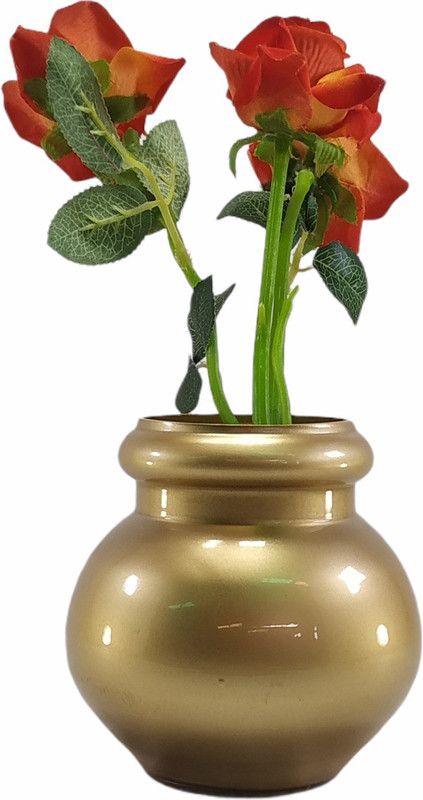 AHGI Glass Designer Small Home Decorative Flower Vases for Home Decor, Side Corners, Living Room, Dining Room, Center Table, Bedroom, Centerpiece Art No 11589 Glass Vase  (5 inch, Gold)