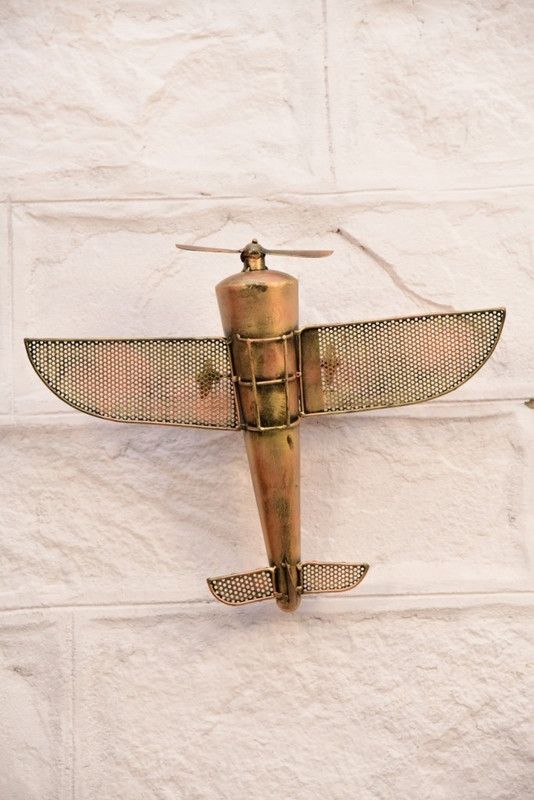 Craft Edge Iron Unique Helicopter Wall Hanging Showpiece Instruments Item for Home Decor  (16 inch X 5 inch, Brown)