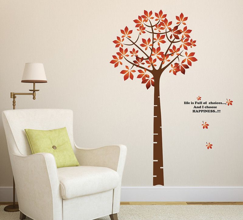 Zampyy 110 cm Happy Tree Self Adhesive Sticker  (Pack of 1)