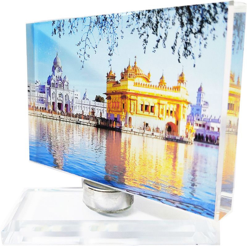 SHAPEX Golden Temple Glass Showpiece for Car Dashboard Decorative Showpiece - 9 cm  (Crystal, Glass, Clear, Blue)