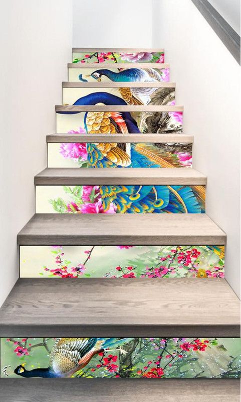 MADHUBAN DECOR 96.52 cm peacock stairs sticker (Multicolor PVC Vinyl) Self Adhesive Sticker  (Pack of 1)