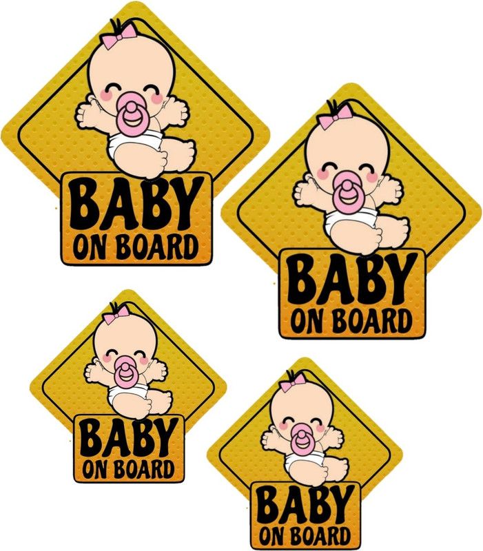HindK 10.16 cm Vinyl Sticker Pack Of 4 ( 4×4 inch )| SAFETY FIRST BABY ON BOARD STICKERS | Self Adhesive Sticker  (Pack of 4)