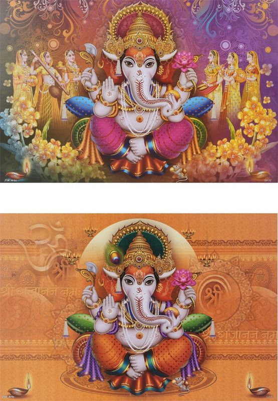 Combo of 2 Beautiful poster | Gloss Laminated Paper Print| Bhagwan Ganesha & Radha Krishna Wall Poster | (Wall Poster Without Frame Fine Art Print) (12 inch X 18 inch, Rolled Over Hard Cardboard Pipe). Paper Print  (12 inch X 18 inch)
