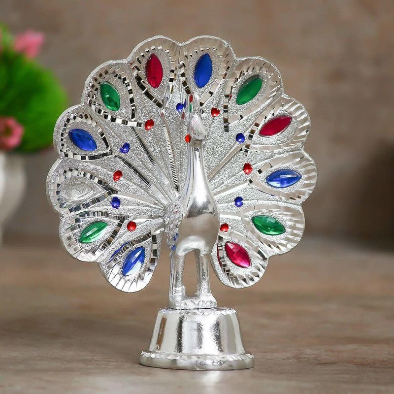 WEBELKART Meenakari Peacock Figurine Decorative Showpiece - 17.8 cm  (Aluminium, Silver)