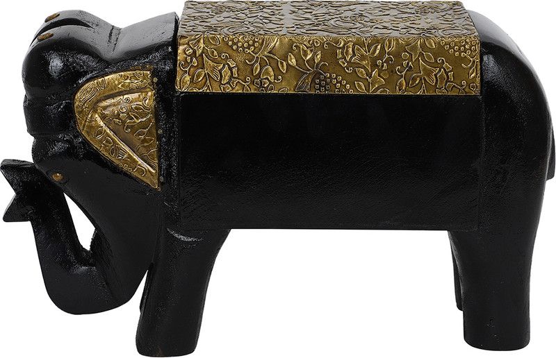 THE COCOTIER The Cocotier Wooden Elephant Storage Box Showpiece | Designer Wooden Showpiece Decorative Showpiece - 16 cm  (Wood, Multicolor)