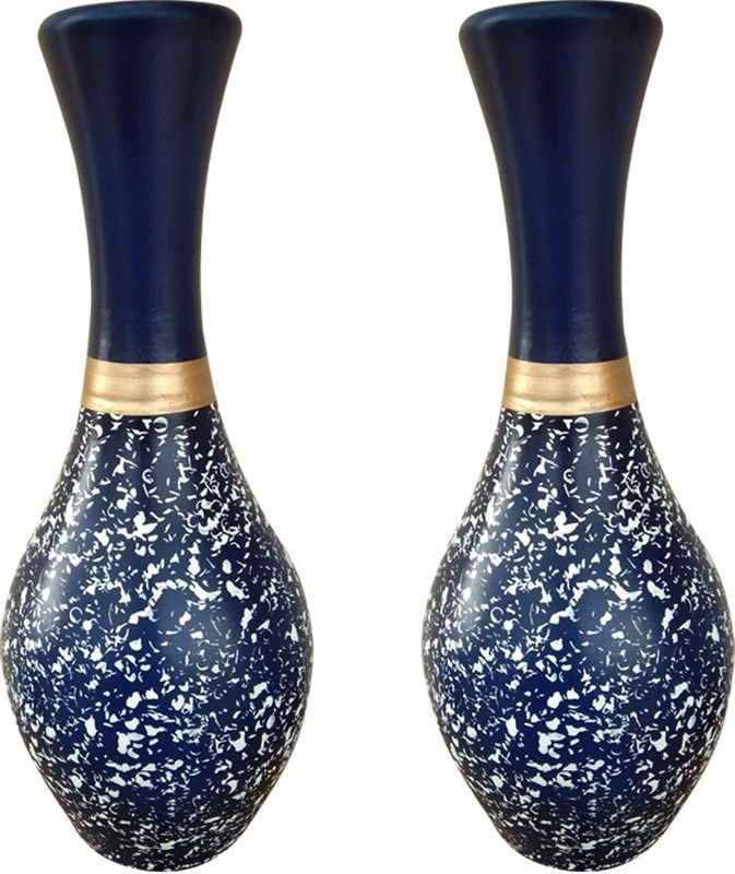 Tovick Table Top Wooden POT Shape Two Flower Vases suitable for Table decor at Home Office and Coffee shops With your choice of flowers.. Wooden Vase  (12 inch, Blue, Gold)
