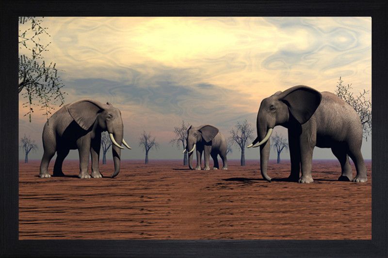 saf Elephants Large Synthetic Framed UV Digital Reprint 14 inch x 20 inch Painting  (With Frame)