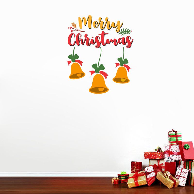 Psychedelic Collection 65 cm Merry christmas jingle bell multicolor pvc vinyl wall sticker Self Adhesive Sticker  (Pack of 1)
