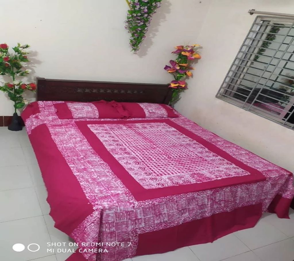 King Size Cotton Multi colors  Block Printed Bed Sheet with Matching 2 Pillow Covers-48