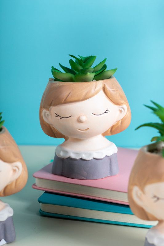 MARKET 99 Beige Lady Face Artificial Planter Pot Artificial Plant with Pot  (14 cm, Brown)