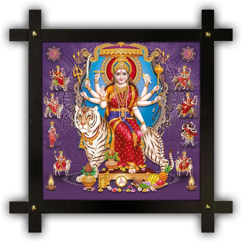 Poster N Frames Cross Wooden Frame Hand-Crafted with photo of Nav Durga 20700-crossframe Digital Reprint 16.5 inch x 16.5 inch Painting  (With Frame)