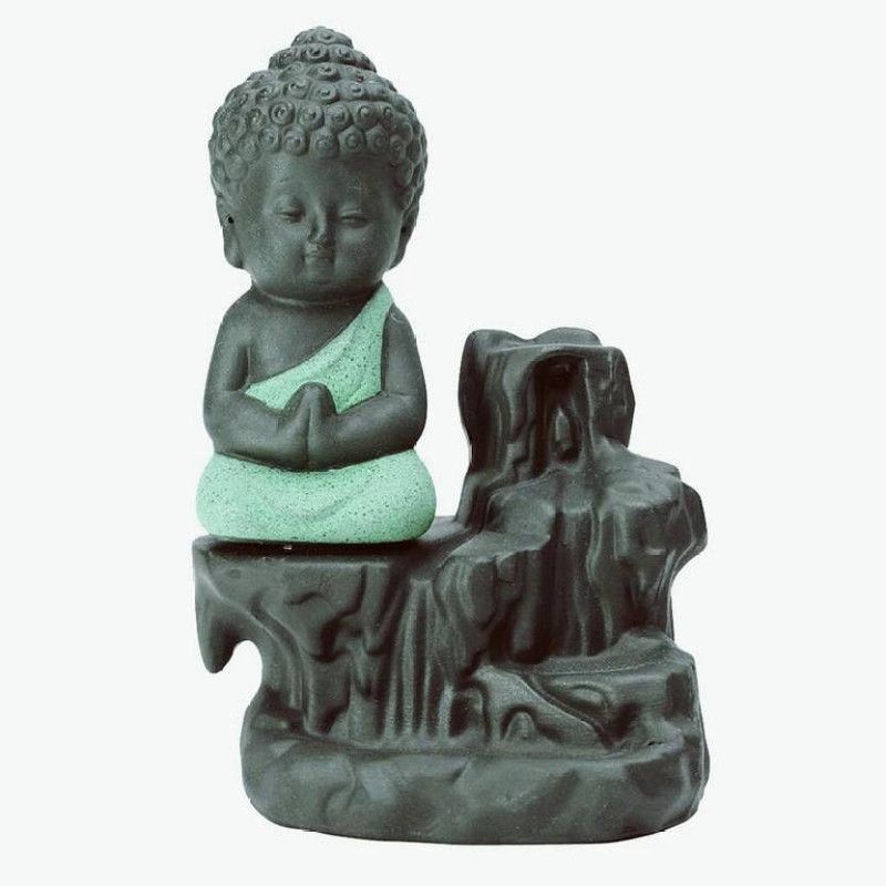 QYZL Buddha Smoke Backflow Cone Decorative Incense Holder Decorative Showpiece - 12 cm  (Polyresin, Black, Green)