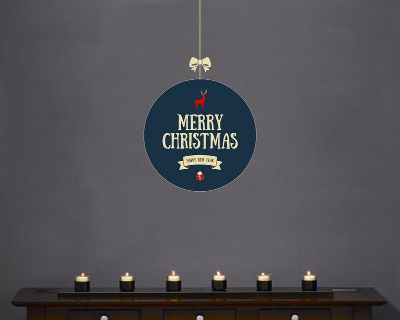 Decor studio 68 cm Merry christmas happy new year multicolor pvc vinyl wall sticker Self Adhesive Sticker  (Pack of 1)