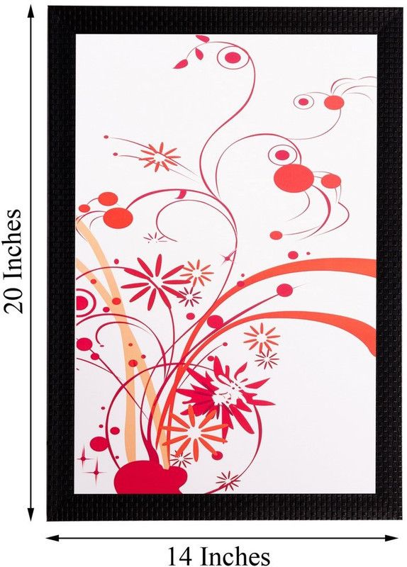 eCraftIndia Red Floral Canvas 20 Inch x 14 Inch Painting  (With Frame)