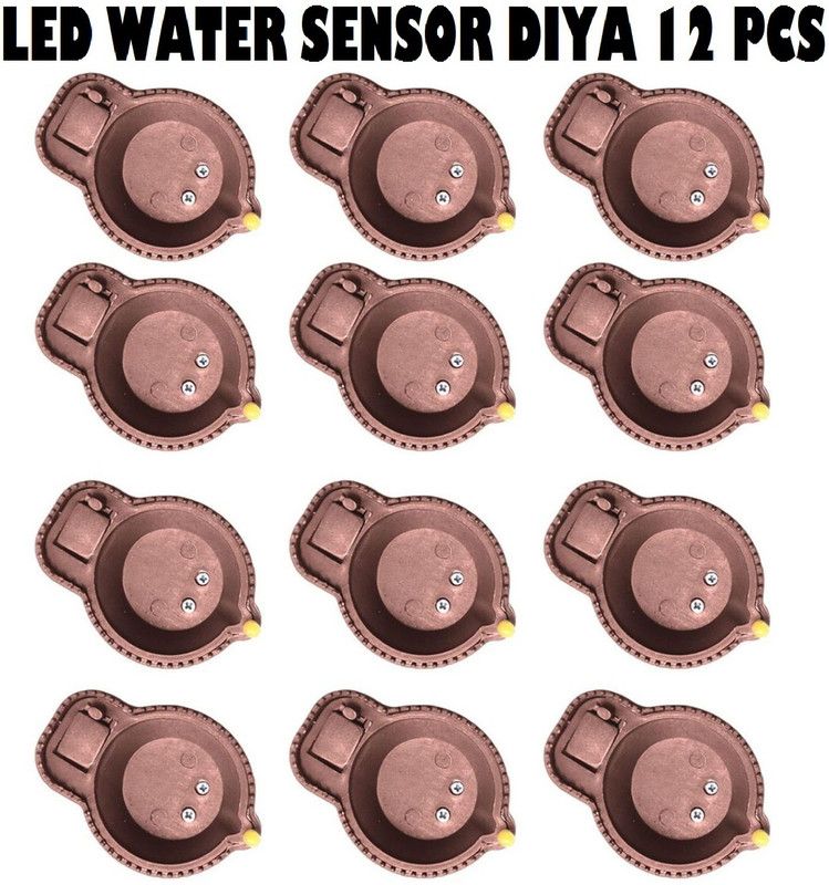 ZURU BUNCH LED Light Battery Powered Water Sensor Flameless Indian Diya Deepak For Festival PTFE (Non-stick) (Pack of 12) Table Diya Set  (Height: 1.1 inch)