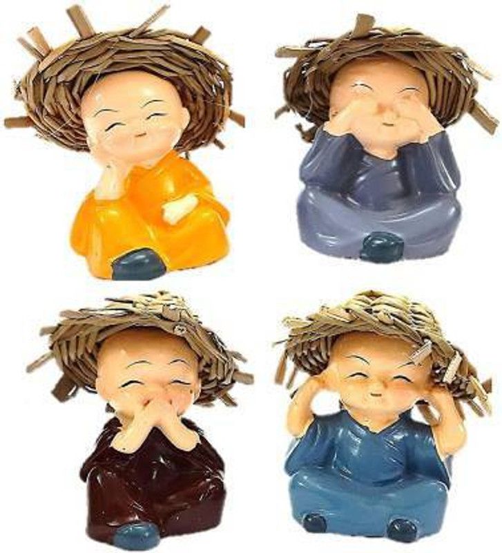 OSSDEN Beautiful Set Of Buddha Monk Decorative Showpiece - 6 cm  (Polyresin, Multicolor)