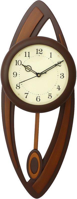 eCraftIndia Analog 63.5 cm X 22.86 cm Wall Clock  (Brown, With Glass, Pendulum)