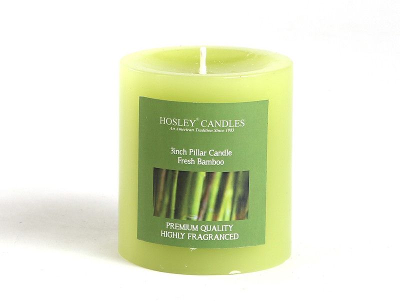 Hosley Fresh Bamboo 3 inch Pillar Candle  (Green, Pack of 1)